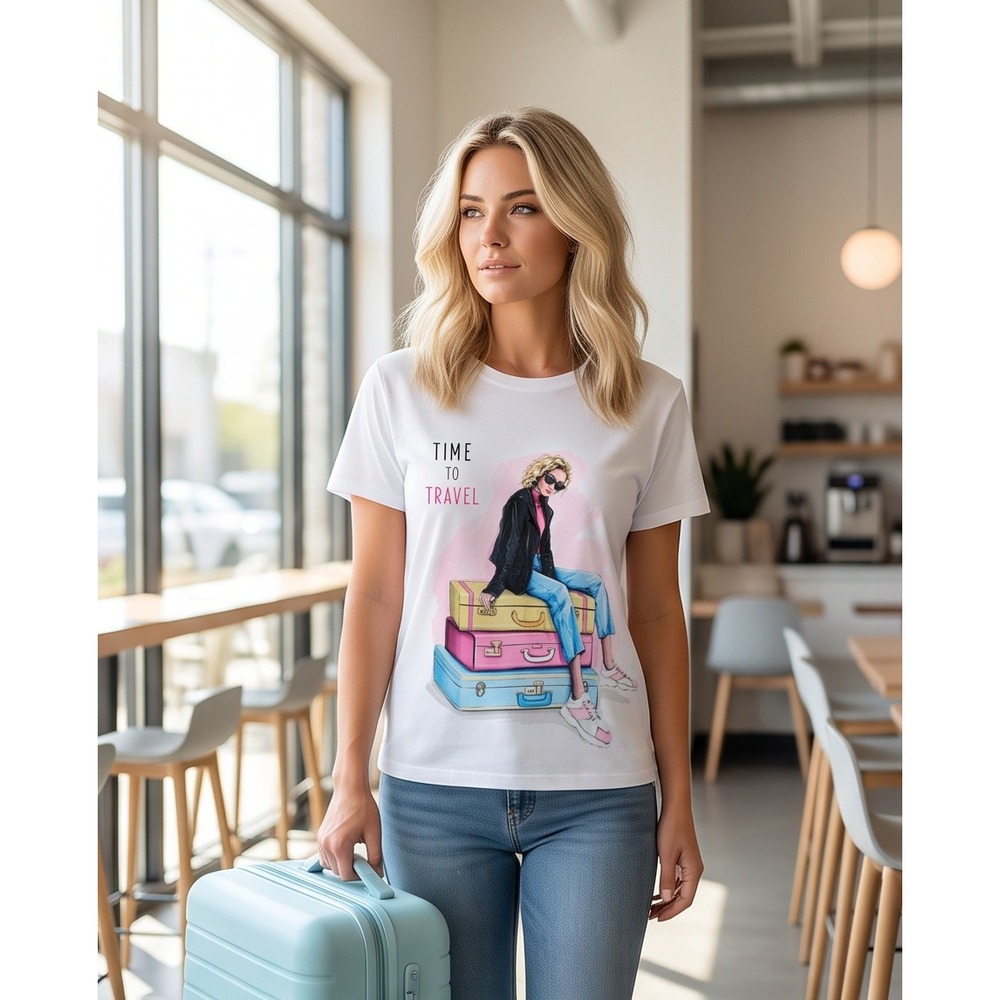 Pixie Lady 1X  Time To Travel White Graphic T-Shirt Plus Clean Girl NWT